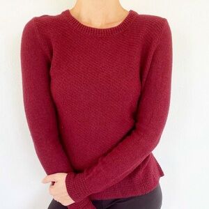 Madewell maroon textured knit crewneck cotton zip back sweater size small
